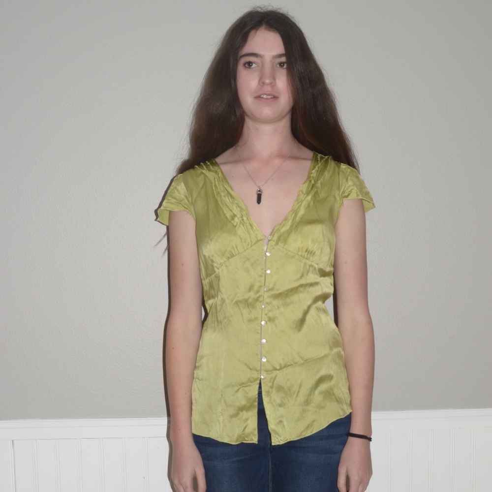 Calvin Klein women's green small silk top blouse